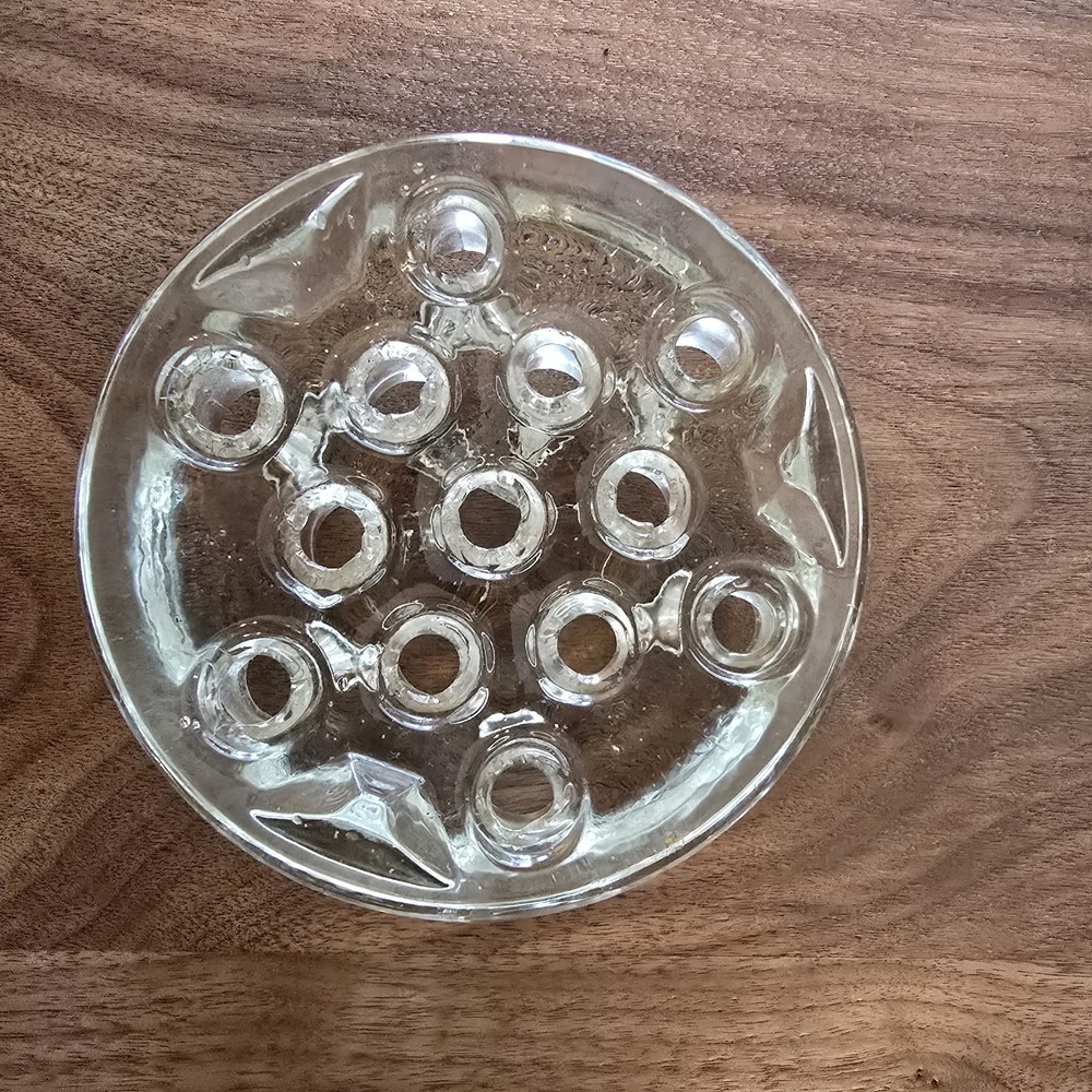 Vintage Large Clear Thick Glass 3-Footed Floral Flower Frog 13 Holes 4.75" Wide‎